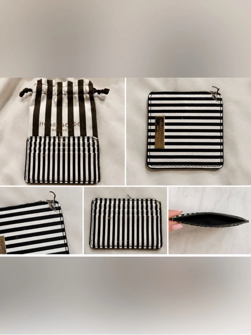 henri bendel Black and White Striped Card Sleeve with Matching Dusty